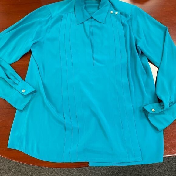Vintage La Blouse Pleated Hidden Button Blouse sz 12 - Picture 1 of 4